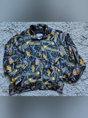 Pan Asia 1980's Vintage 100% Silk Baroque Navy & Gold Jacket Size XL